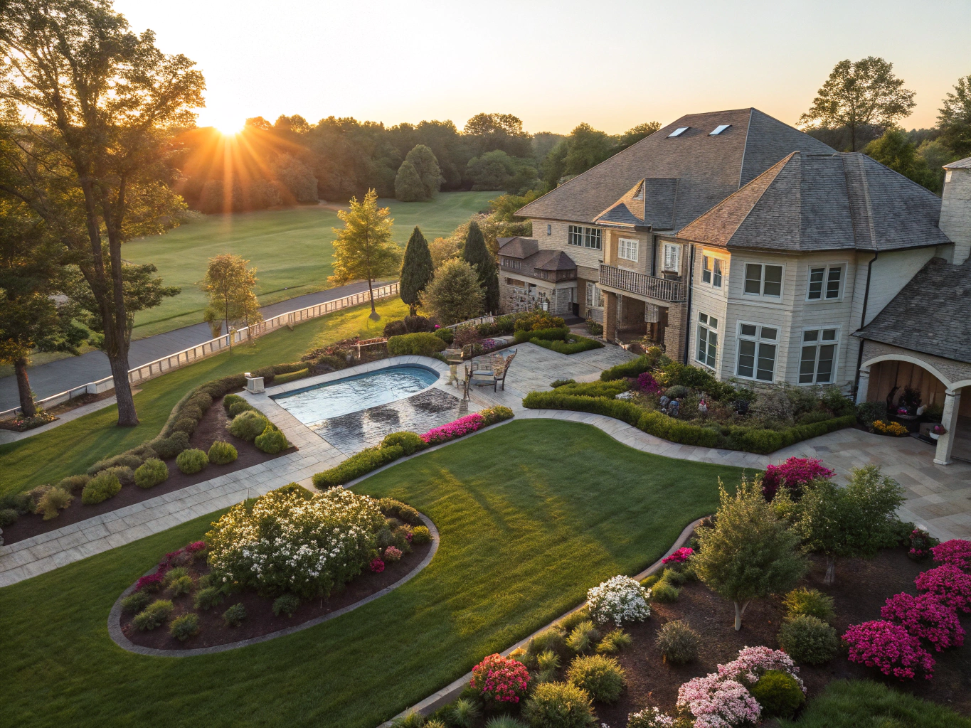 Completed luxury estate backyard and landscaping project